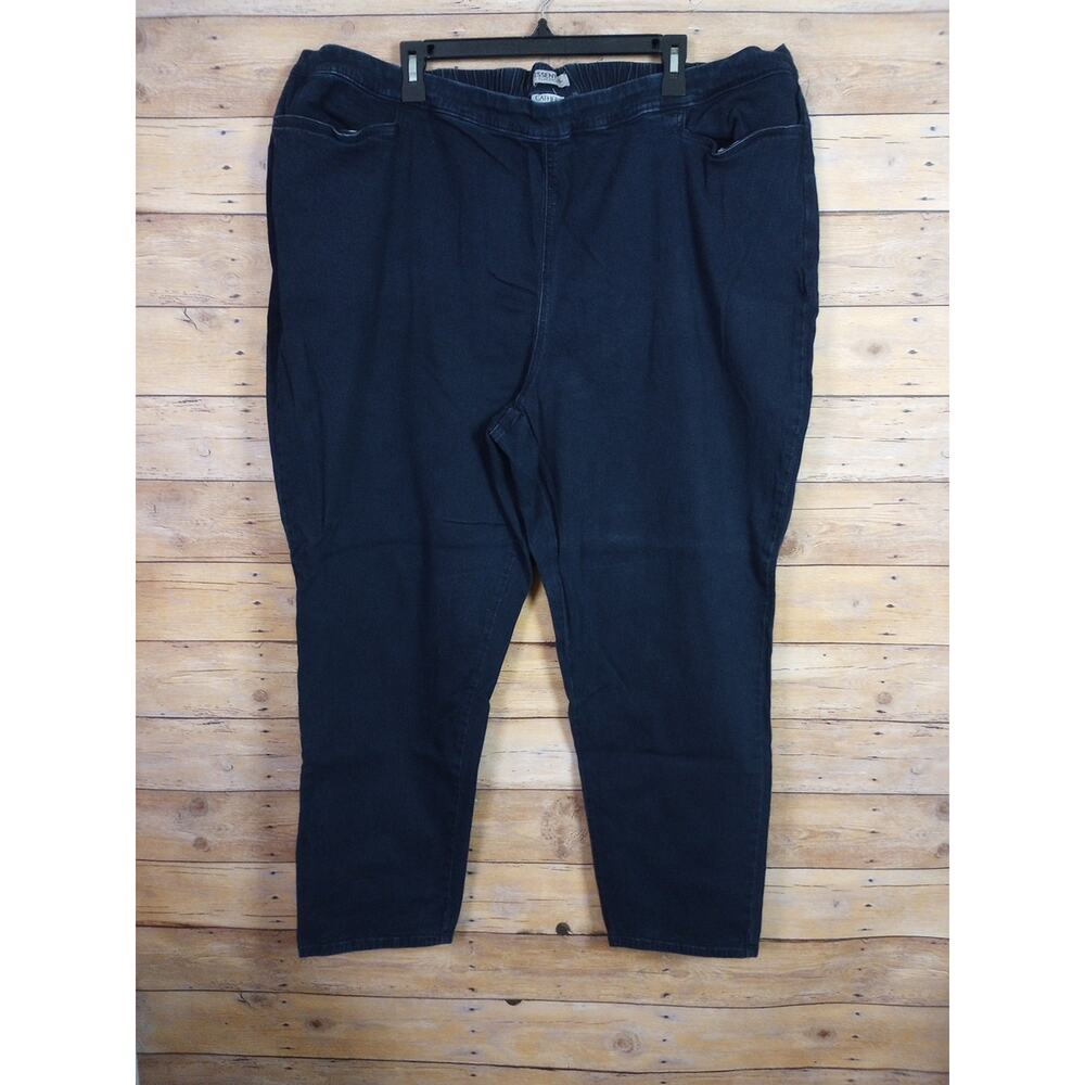 Catherines Essential Women Pull On Jeans 3X Black Flat Front Straight Leg